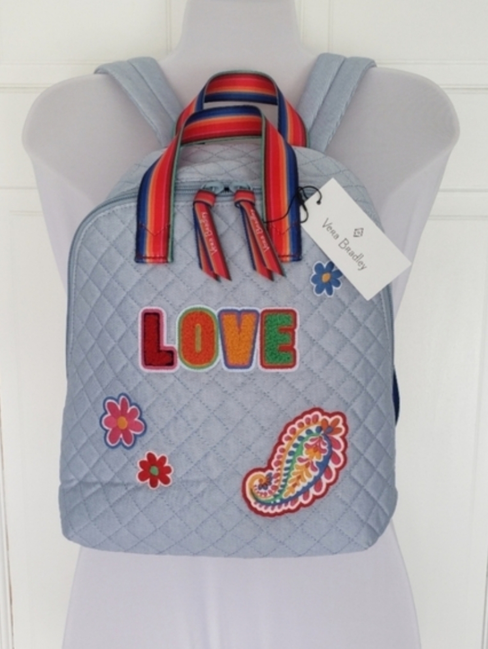 Vera Bradley Quilted Denim Mini Tote Pack Backpack Bright Pride Stripe